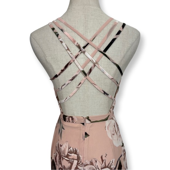 Fame and Partners Deco Siren Strappy Open Back Thigh Slit Maxi Dress Rose Floral - Picture 6 of 10